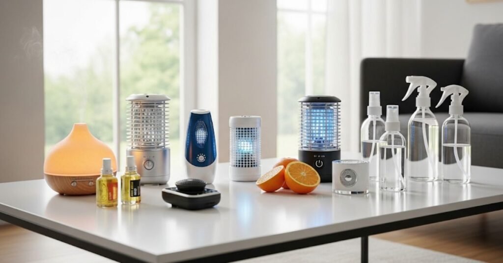 An image showing various alternatives to citronella candles for indoor use, such as essential oil diffusers and electric insect zappers. Can You Light Citronella Candles Indoors? By bathandbodyworkscandles.store